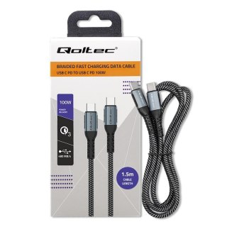 Kabel USB 2.0 typ C 1.5m Qoltec 100W szybkie ładowanie QC 3.0 czarny