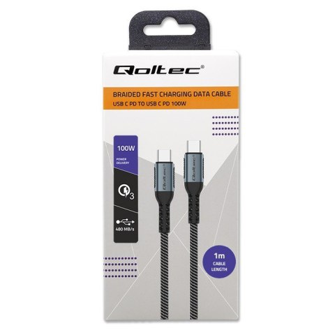 Kabel USB 2.0 typ C 100W QC 3.0 PD 1m czarny szybkie ładowanie