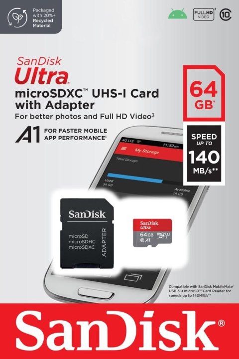 Karta SanDisk Ultra microSDXC 64GB 140MB/s A1 z adapterem SD