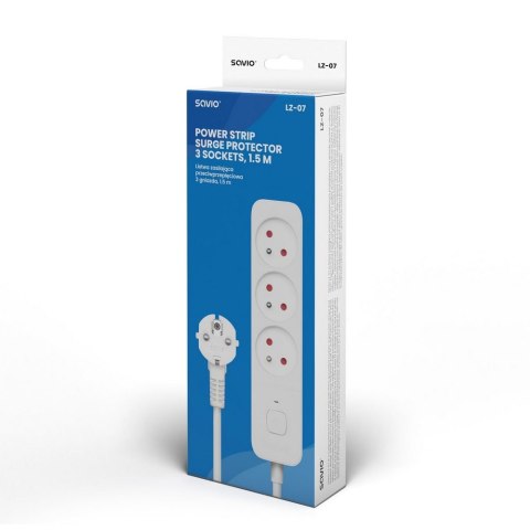 Listwa zasilająca Savio LZ-07 3 gniazda 1.5 m przeciwprzepięciowa z wyłącznikiem