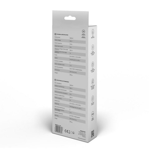 Listwa zasilająca Savio LZ-07 3 gniazda 1.5 m przeciwprzepięciowa z wyłącznikiem