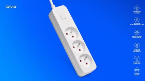 Listwa zasilająca Savio LZ-07 3 gniazda 1.5 m przeciwprzepięciowa z wyłącznikiem