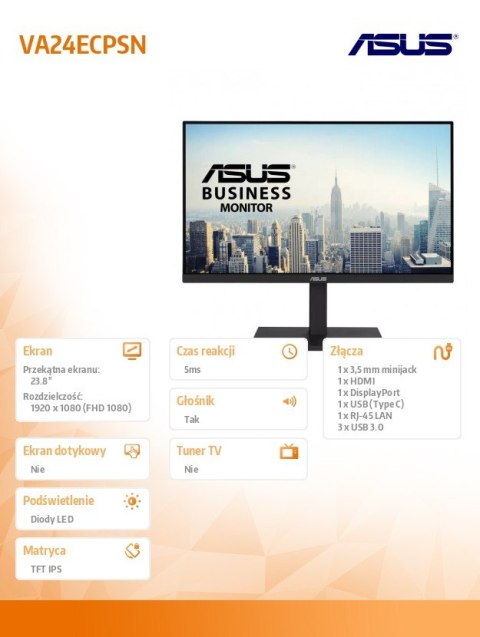 Monitor Asus VA24ECPSN 23,8 cala FHD matowy z głośnikami
