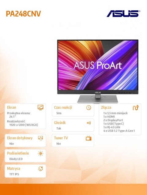 Monitor Asus PA248CNV 24 cale WUXGA z matową matrycą IPS