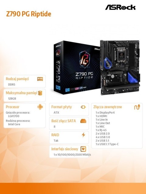 Płyta główna ASRock Z790 PG Riptide S1700 4DDR5 HDMI DP ATX