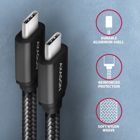 Kabel AXAGON BUCM3-CM10AB USB-C 3.2 Gen1 1m PD 60W wytrzymały oplot czarny