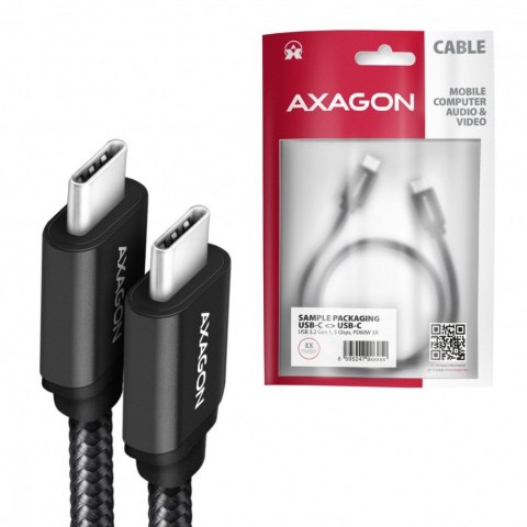 Kabel AXAGON BUCM3-CM10AB USB-C 3.2 Gen1 1m PD 60W wytrzymały oplot czarny