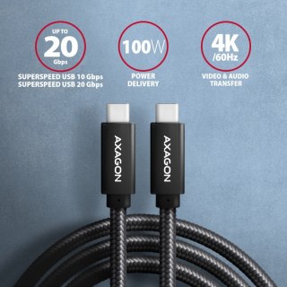 Kabel USB-C AXAGON BUCM32-CM20AB 2m 3.2 Gen2 PD100W 4K premium czarny