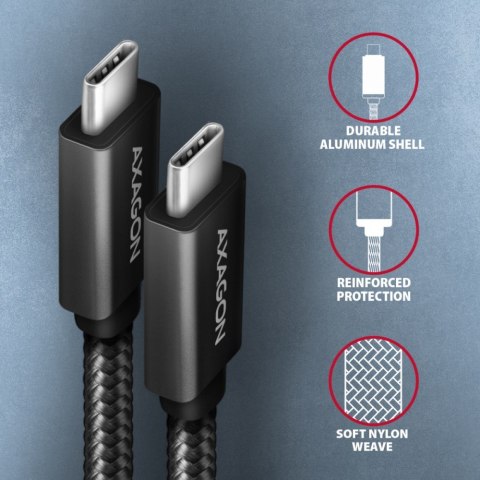 Kabel USB-C AXAGON BUCM32-CM20AB 2m 3.2 Gen2 PD100W 4K premium czarny