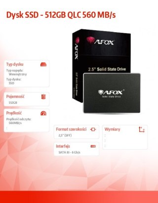 Dysk SSD AFOX 512GB QLC 560 MB/s szybki wewnętrzny 2.5"