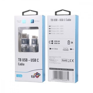 Kabel USB-USB C 1.5m szary premium do ładowania i komunikacji