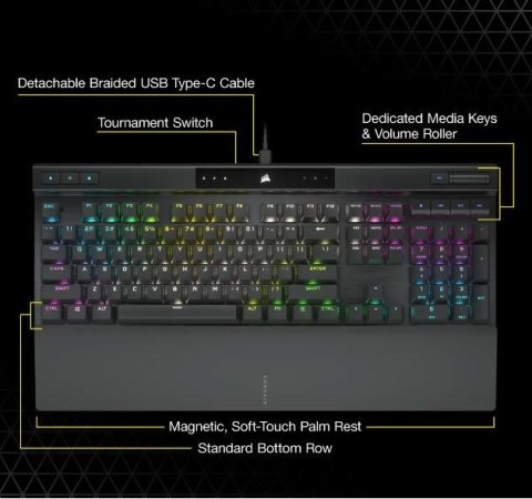 Klawiatura Corsair K70 PRO RGB optyczno-mechaniczna przewodowa czarna