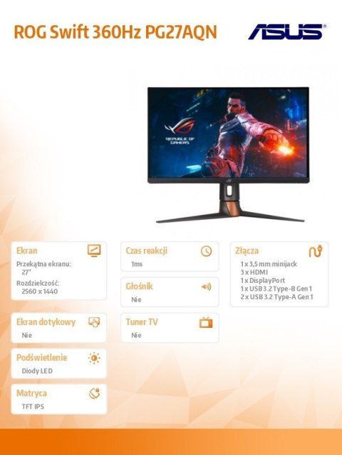 Monitor Asus ROG Swift 27 QHD 360Hz e-sportowy z matowym IPS