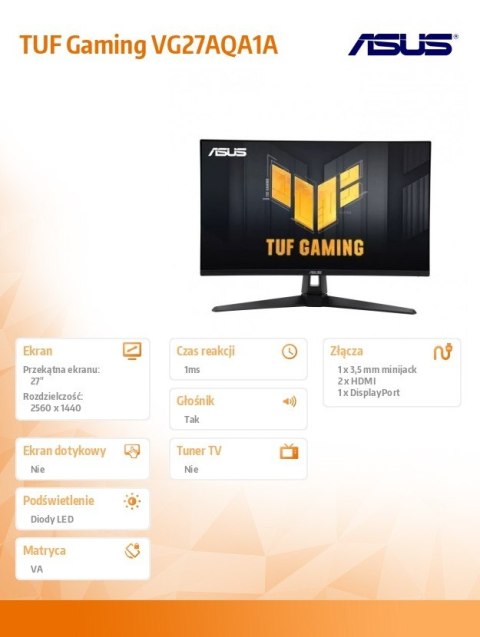 Monitor Asus TUF Gaming VG27AQA1A 27 FHD 170Hz VA matowy