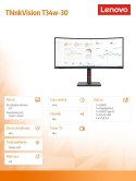 Monitor Lenovo ThinkVision T34w-30 34 cale WLED matowy 3440x1440