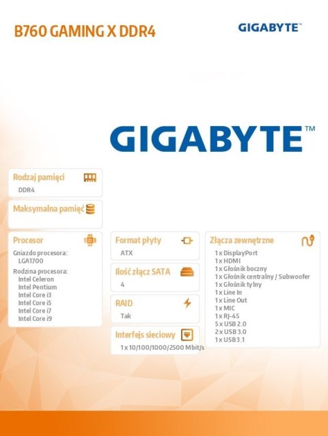 Płyta główna Gigabyte B760 GAMING X s1700 DDR4 ATX wydajna do gier
