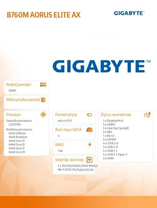 Płyta główna Gigabyte B760M AORUS ELITE AX s1700 DDR5 mATX