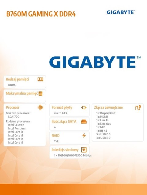 Płyta główna Gigabyte B760M GAMING X DDR4 mATX z HDMI i DisplayPort
