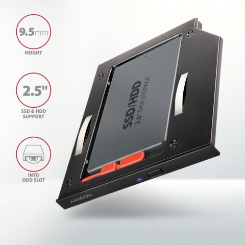 Ramka AXAGON RSS-CD09 do 2.5 SSD-HDD aluminium 9.5mm LED