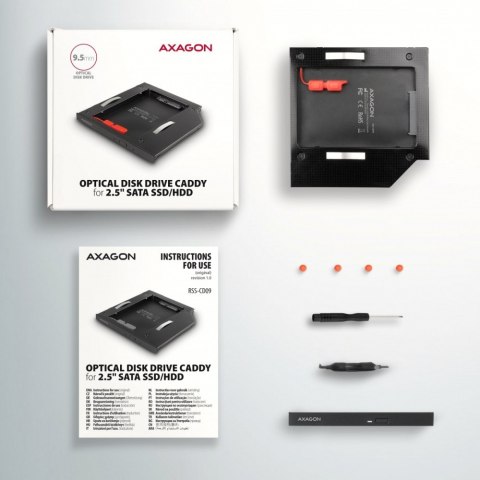 Ramka AXAGON RSS-CD09 do 2.5 SSD-HDD aluminium 9.5mm LED
