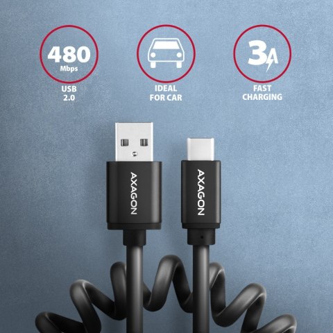 Kabel Twister AXAGON BUCM-AM10TB USB-C USB-A 0.6m szybkie ładowanie czarny
