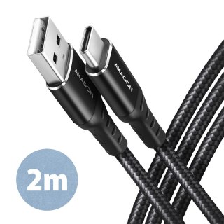Kabel USB-C USB-A AXAGON BUCM-AM20AB 2m szybkie ładowanie 3A czarny