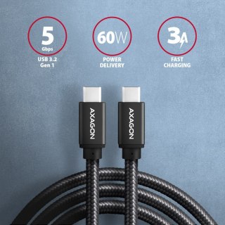 Kabel USB-C AXAGON BUCM3-CM15AB 1.5m PD 60W lekki szybki transfer danych