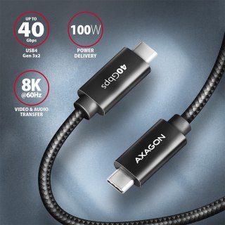 Kabel USB-C AXAGON BUCM432-CM10AB 1m USB4 40Gb/s 8K PD 100W premium