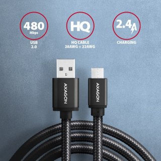 Kabel AXAGON BUMM-AM15AB MicroUSB 1.5m szybkie ładowanie czarny