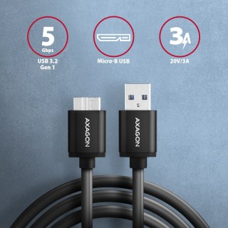 Kabel AXAGON BUMM3-AM10AB MicroB USB USB-A 3.2 Gen1 1m 3A wytrzymały