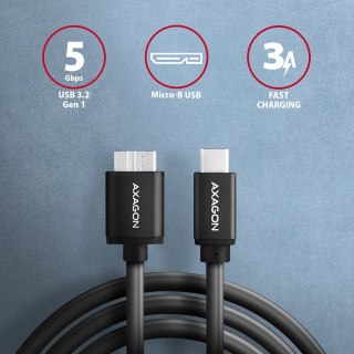 Kabel AXAGON Micro-B USB USB-C 3.2 Gen1 1m szybki transfer ładowanie