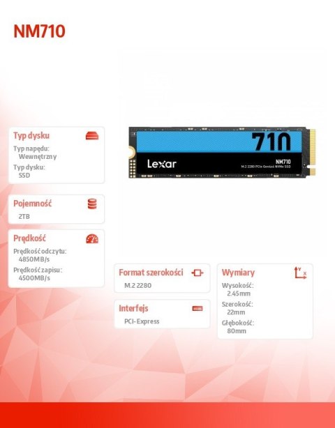 Dysk SSD Lexar NM710 2TB NVMe M.2 4850MB/s szybki wewnętrzny