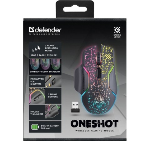 Mysz gamingowa Defender OneShot GM-067 bezprzewodowa 3200 DPI