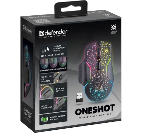 Mysz gamingowa Defender OneShot GM-067 bezprzewodowa 3200 DPI