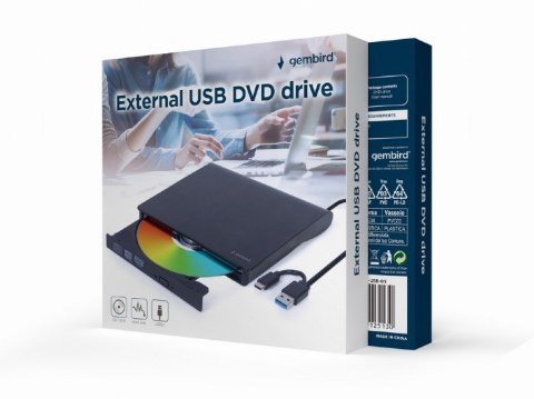Napęd DVD Gembird DVD-USB-03 zewnętrzny USB 3.1 czarny szybki