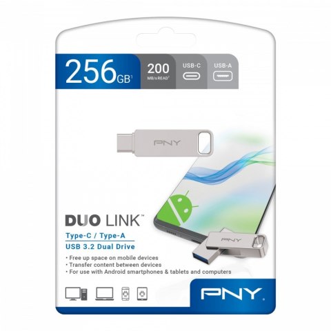Pendrive PNY 256GB USB 3.2 Duo-Link srebrny szybki