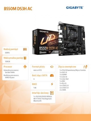 Płyta główna Gigabyte B550M DS3H AC AM4 mATX z Wi-Fi i RGB