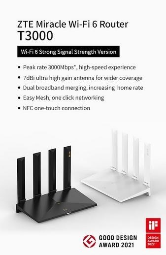 Router ZTE T3000 IDU Wi-Fi 6 szybki stabilny zasięg 3000 Mbps
