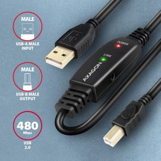 Kabel AXAGON ADR-220B USB 2.0 aktywny 20m repeater zasilany