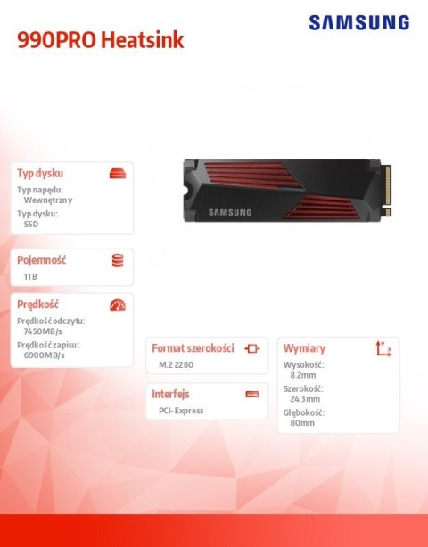 Dysk SSD Samsung 990 PRO Heatsink 1TB super wydajny ergonomiczny