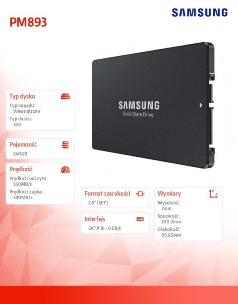 Dysk SSD Samsung PM893 240GB SATA III szybki wewnętrzny 2,5"