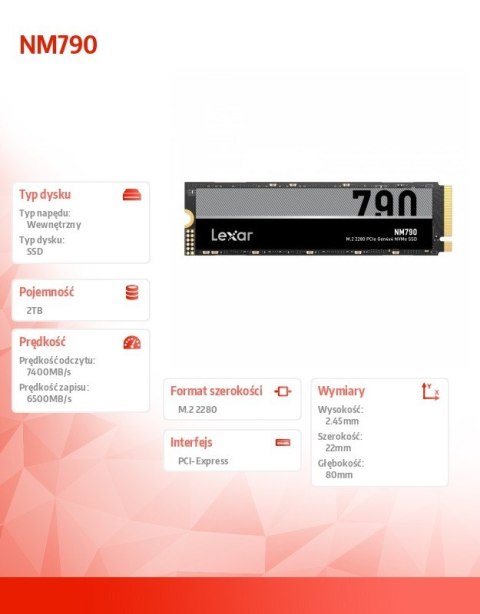 Dysk SSD Lexar NM790 2TB M.2 PCIeGen4 7400 6500MB/s wydajny