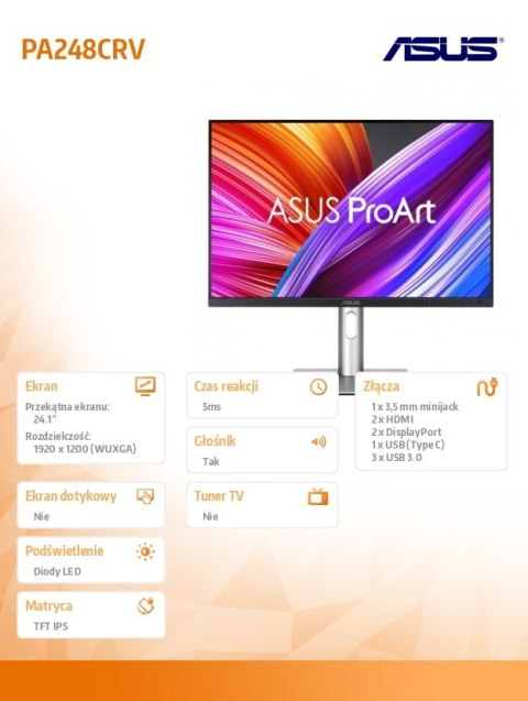 Monitor Asus ProArt PA248CRV 24.1 WUXGA IPS z głośnikami HDR
