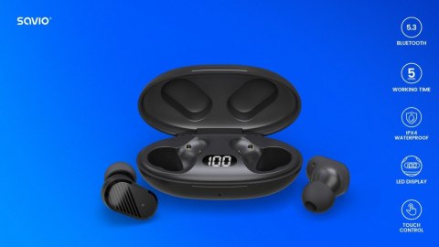 Słuchawki bezprzewodowe Bluetooth 5.3 Savio TWS-10 wodoszczelne IPX4