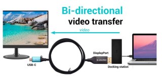 Adapter USB C DisplayPort 8K 30Hz 150cm bi-kierunkowy plug play