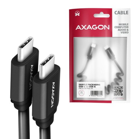 Kabel AXAGON Twister BUCM-CM20TB USB-C 1.1m czarny z PD 3A