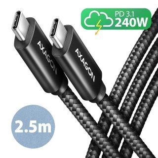 Kabel USB-C AXAGON BUCM2-CM25AB 2.5m 240W PD 5A trwały oplot