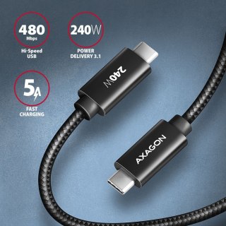 Kabel USB-C AXAGON BUCM2-CM25AB 2.5m 240W PD 5A trwały oplot