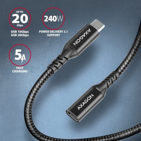 Kabel przedłużacz AXAGON BUCM32 CF10AB USB-C Gen2 1m 20Gbps PD240W czarny
