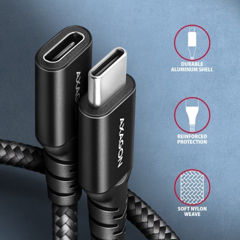 Kabel przedłużacz AXAGON BUCM32 CF10AB USB-C Gen2 1m 20Gbps PD240W czarny